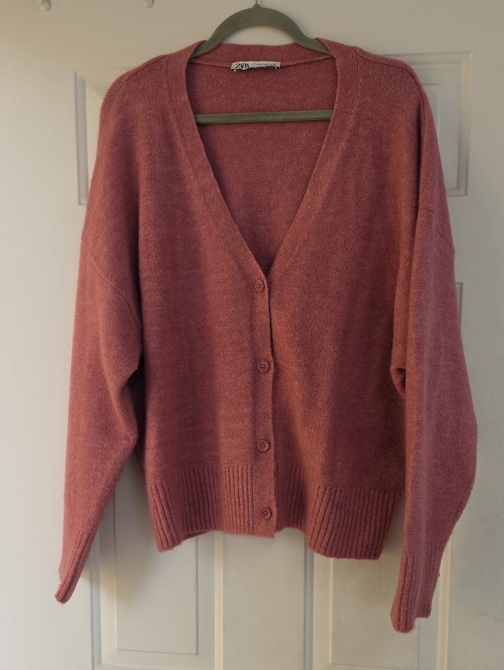 Zara Rose-Mauve Button V-Neck Cardigan